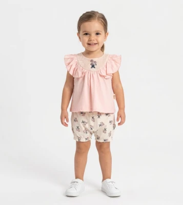 VOVİDO 3118 BABY ROBAÇİÇEK NAKIŞLI ŞORT ALT PEMBE