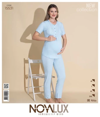 NOYALUX 15531 HAMİLE PİJAMA TAKIMI MAVİ