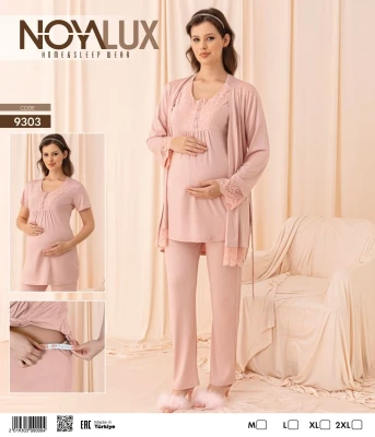 NOYALUX 9303 HAMİLE PİJAMA TAKIMI PUDRA