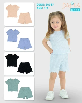 DAMLA 26787 DESENLİ 2'Lİ KIZ ÇOCUK ŞORTLU TAKIM