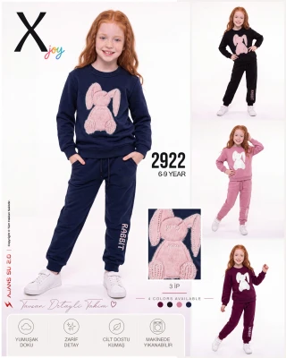 X-JOY 2922 İNCE PELUŞ TAVŞAN 3 İP KIZ ÇOCUK TAKIMI – 6-9 YAŞ