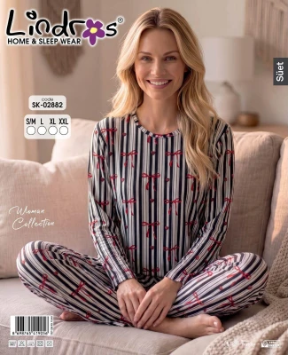LİNDROS 2882 SÜET BEYAZ KADIN PİJAMA TAKIMI – S-XXL