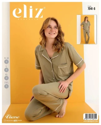 ELİZ 7041-6 VİSKON BAYAN DÜĞMELİ PİJAMA TAKIMI