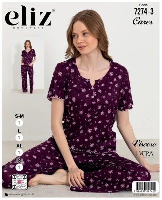 ELIZ 7274-3 WOMEN'S BOLTS PJAMA SET DAMSON