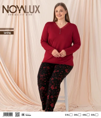 NOYALUX 14916 YAKA DANTELLİ 3 DÜĞMELİ V YAKA BATTAL KADIN PİJAMA TAKIMI