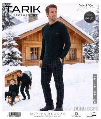 TARIK 4488 ERKEK CEPLİ ALT EKOSE PİJAMA TAKIMI KOYU YEŞİL M-XXL