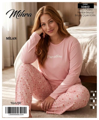 MİHRA 50802 R5107 MİLAN BASIC BATTAL PİJAMA TAKIMI PUDRA
