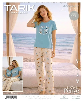 TARIK 6671 WOMEN MUSHROOM PRINTED SHORT SLEEVE BLUE S-2XL