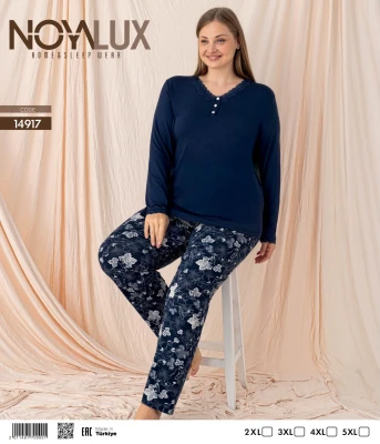 NOYALUX 14917 YAKA DANTELLİ V YAKA 3 DÜĞMELİ BATTAL KADIN PİJAMA TAKIMI