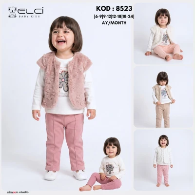 ELCİBABY 8523 KIZ BEBEK 3'LÜ TAKIM 6-24 AY