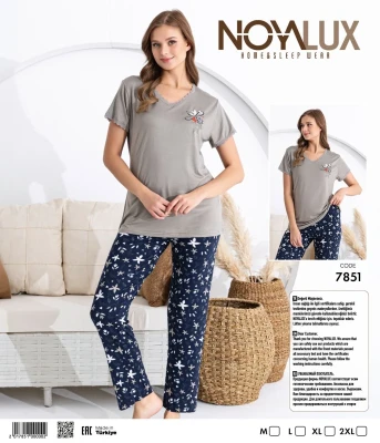 NOYA 7851 V YAKA ÇITIR DANTELLİ KADIN PİJAMA TAKIMI