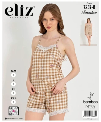 ELİZ 7237-8 İP ASKILI ŞORT TAKIM KAHVERENGİ