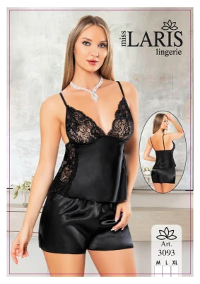 MİSS LARİS 3093 SATEN İP ASKILI ŞORTLU GECELİK TAKIMI SİYAH