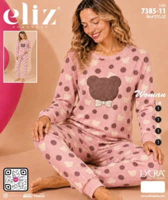 ELİZ 7385-11 WAFFLE KOMPLE DESENLİ BASIC PİJAMA TAKIMI