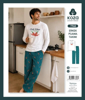 KOZA SOFT 77648 BEYAZ ERKEK PİJAMA TAKIMI – M-XXL