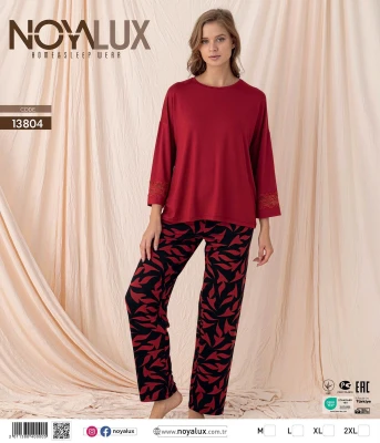 NOYALUX 13804 BİSİKLET YAKA KADIN PİJAMA TAKIMI KIRMIZI M-XXL