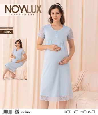 NOYA 15016 MAVİ DANTELLİ HAMİLE GECELİK – M-2XL