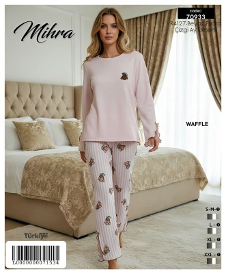 MİHRA 70933 R4127 WAFFLE KOLLU PAÇASI YIRTMAÇLI PİJAMA TAKIMI