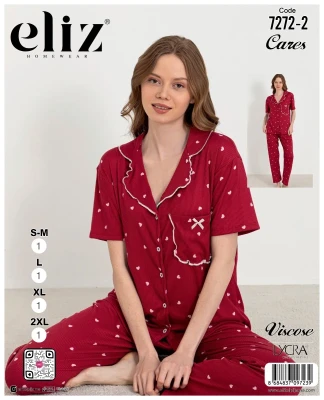ELİZ 7272-2 BAYAN DÜĞMELİ PİJAMA TAKIMI KIRMIZI