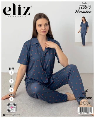 ELİZ 7235-9 BAMBOO DÜĞMELİ PİJAMA TAKIMI LACİVERT 