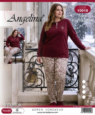 TARIK ANGELİNA 10018 BAYAN BATTAL İNTERLOK PİJAMA TAKIMI BORDO 2XL-5XL