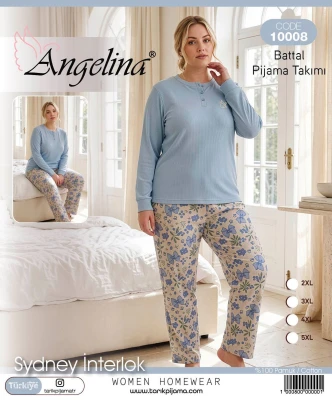 TARIK ANGELİNA 10008 SYDNEY BAYAN BATTAL İNTERLOK PİJAMA TAKIMI 2XL-5XL