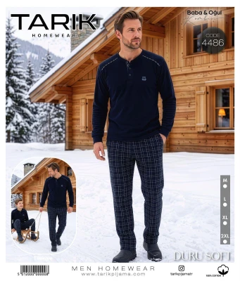 TARIK 4486 ERKEK NAKIŞLI PİJAMA TAKIMI LACİVERT M-XXL