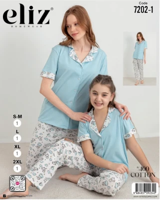 ELİZ 7202-1 BAYAN DÜĞMELİ PİJAMA TAKIM AÇIK MAVİ