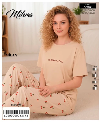 MİHRA 50107 R3111 MİLAN KISA KOL ALT UZUN PİJAMA T