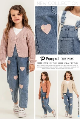 PAMPAL 4591 TRİKOLU SALOPET TAKIM KIZ ÇOCUK 2-5 YAŞ