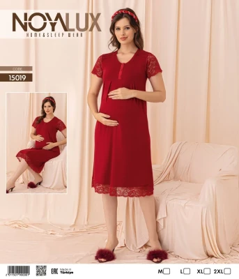 NOYA 15019 BORDO DANTELLİ HAMİLE GECELİK – M-2XL