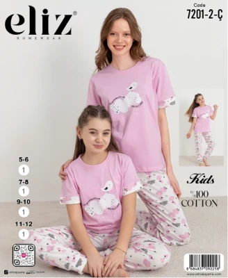 ELİZ 7201-2-Ç ÇOCUK MANŞETLİ PİJAMA TAKIM PEMBE
