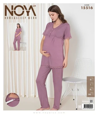 NOYALUX 15516 HAMİLE PİJAMA TAKIMI GÜL KURUSU