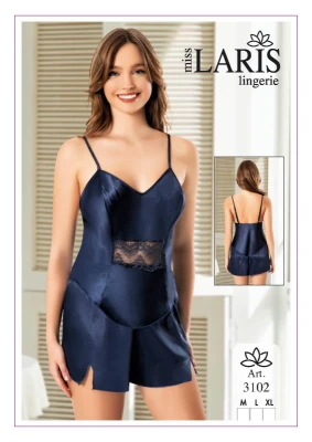 MİSS LARİS 3102 SATEN ŞORTLU GECELİK TAKIMI LACİVERT